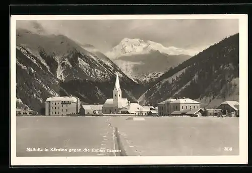 AK Mallnitz, Ortspartie gegen die Hohen Tauern im Schnee