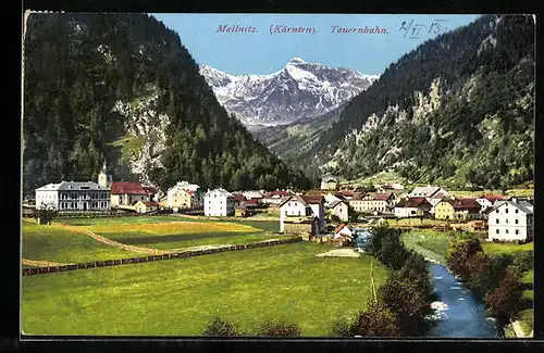 AK Mallnitz /Tauernbahn, Teilansicht mit Bergen