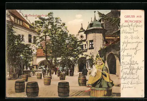 AK München, Hofbräuhaus, Hof mit Münchner Kindl