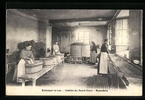 AK Estavayer-le-Lac, Institut du Sacré-Coeur, Buanderie, Waschfrauen bei der Arbeit