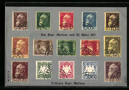 AK Die Bayr. Briefmarken seit 1911