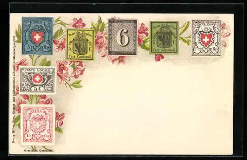 Lithographie Genève, Briefmarken und Blumen