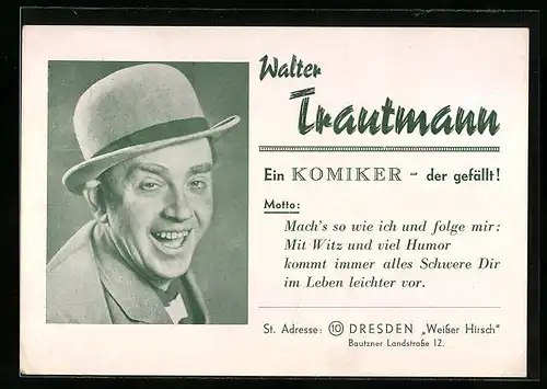 AK Komiker Walter Trautmann mit Hut