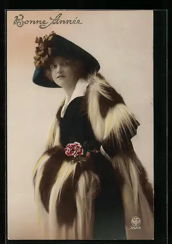 Foto-AK A. Noyer Nr. 3582: Dame mit Hut im Pelz
