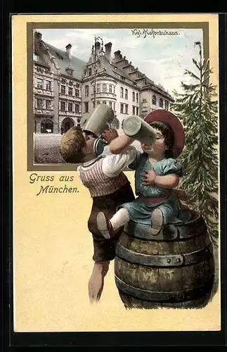 AK Münchner Hofbräuhaus, Kgl. Hofbräuhaus, Kinder mit Krügen