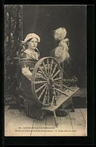 AK Jeune fille au rouet, Junge Dame mit Spinnrad