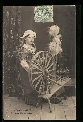 AK Jeune fille au rouet, Junge Dame mit Spinnrad