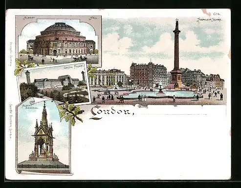 Lithographie London, Albert Hall, Trafalgar Square, Crystal Palace