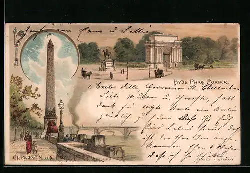 Lithographie London, Hyde Park Corner, Cleopatra`s Needle