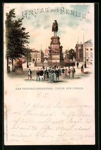 Lithographie Berlin, Das Friedrichsdenkmal Unter den Linden