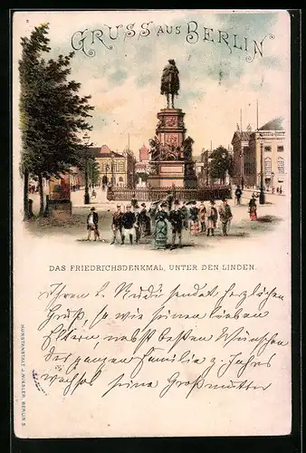 Lithographie Berlin, Das Friedrichsdenkmal Unter den Linden