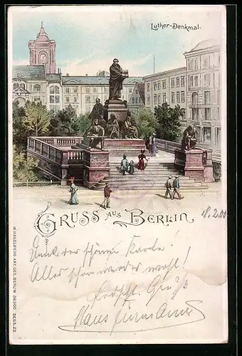 Lithographie Berlin, Luther-Denkmal, Neuer Markt