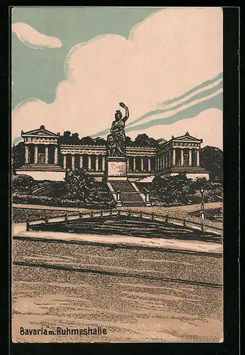 Künstler-AK München, Bavaria mit Ruhmeshalle