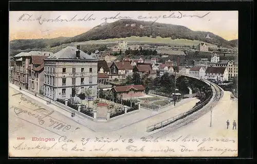 AK Ebingen, Strassenpartie mit Bahnhof Hotel