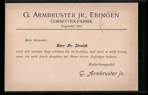 AK Ebingen, Corsetten-Fabrik von G. Armbruster Jr.