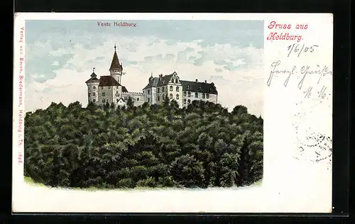 Lithographie Heldburg, Blick auf die Veste Heldburg