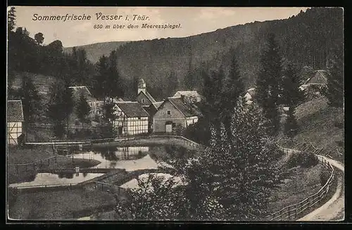 AK Vesser i. Thür., Ortspartie mit Wald