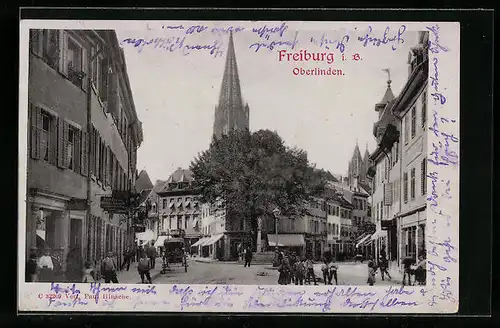 AK Freiburg i. B., Oberlinden mit Kirche