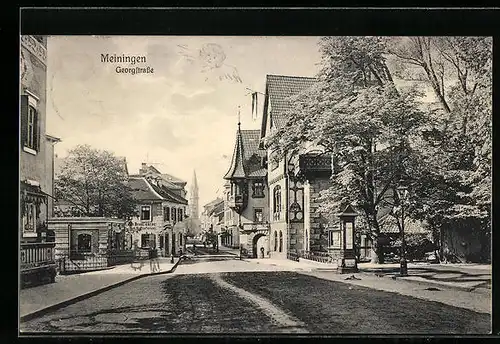 AK Meiningen, Georgstrasse mit Gebäuden