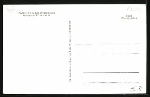 AK Fohrenbühl, Innenansicht der Gaststube im Gedächtnishaus