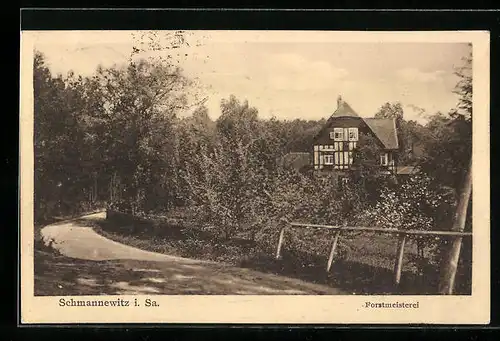 AK Schmannewitz i. Sa., Blick auf die Forstmeisterei im Wald