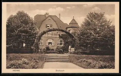 AK Herne, Stadtpark mit Gebäude