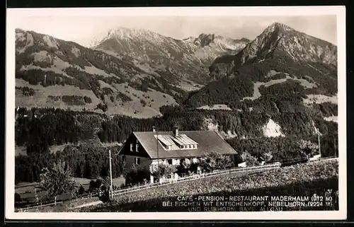 AK Fischen, Café-Pension-Restaurant Maderhalm mit Bergen