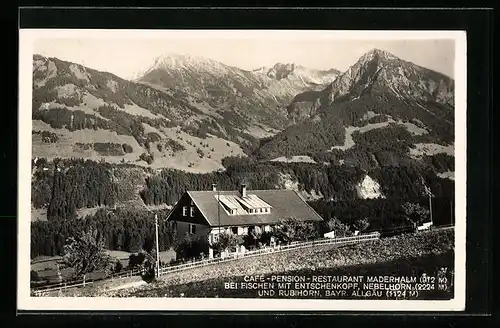 AK Fischen, Café-Pension-Restaurant Maderhalm mit Bergen