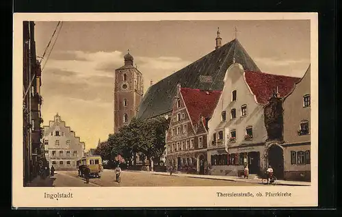 AK Ingolstadt, Theresienstrasse, ob. Pfarrkirche, Schwabenbräu