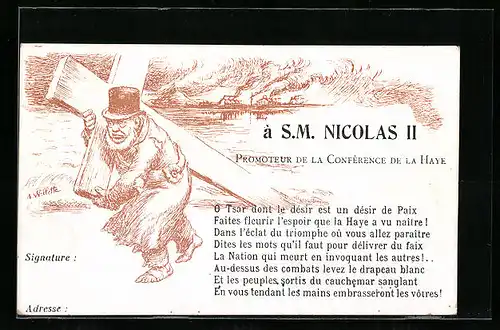 Lithographie SM Nicolas II., Promoteur de la Conference de la Haye