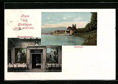 AK Säckingen, Ortspartie, Hotel Schützen, Margarethenlaube
