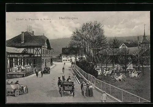 AK Herrlingen, Strassenpartie mit Hotel u. Pension z. Kreuz