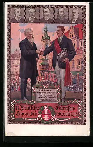 Künstler-AK Leipzig, XII. Deutsches Turnfest 12.-16. Juli 1913, festliche Begrüssung