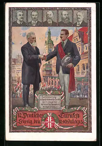 Künstler-AK Leipzig, XII. Deutsches Turnfest 12.-16. Juli 1913, Festlichkeiten vor dem Rathaus