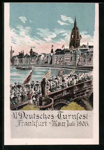 Künstler-AK Frankfurt am Main, XI. Turnfest 18-22. Juli 1908, Einzug in die Stadt