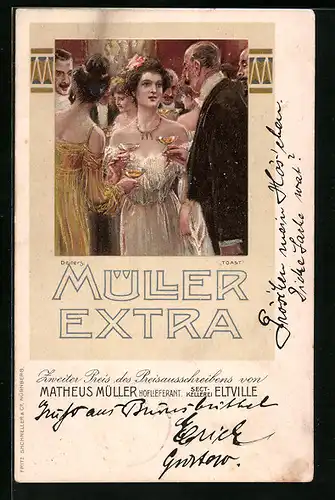 Künstler-AK Eltville, Sekt-Kellerei Müller Extra, Wein, Abendveranstaltung