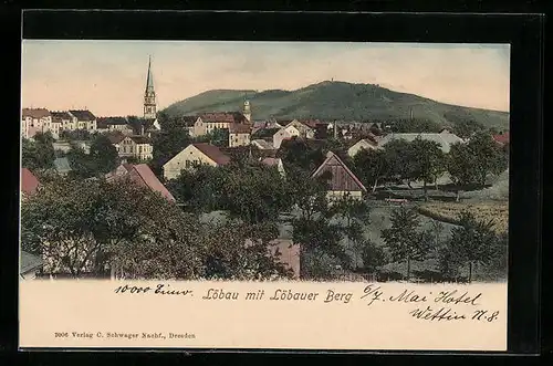 AK Löbau, Stadtansicht mit der Kirche und dem Löbauer Berg