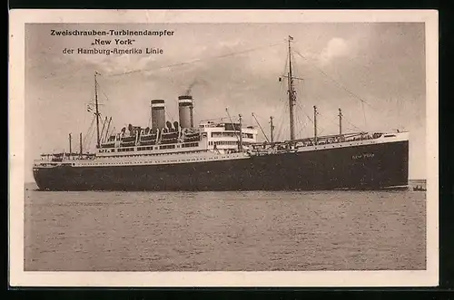 AK Passagierschiff New York, der Zweischrauben-Turbinendampfer der Hamburg-Amerika Linie