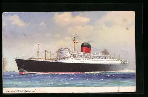 Künstler-AK Passagierschiff Cunard R.M.S. Sylvania, auf See unterwegs