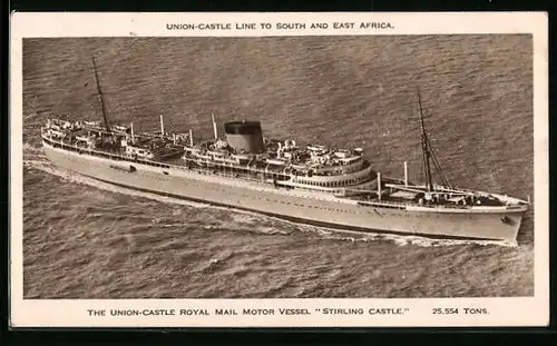 AK Passagierschiff Stirling Castle, das Union-Castle Royal Mail Motor Vessel aus der Vogelschau