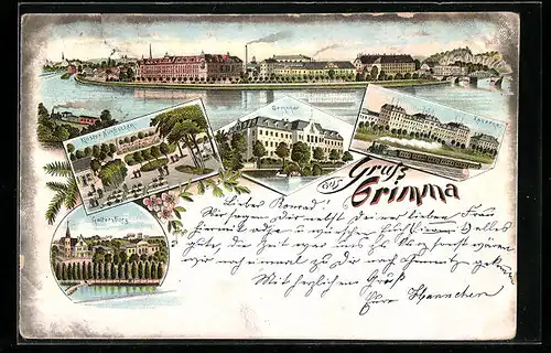 Lithographie Grimma, Kloster Nimbschen, Kaserne, Galtersburg