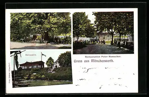 AK Mönchenwerth, Restaurant Peter Hamacher, Gartenansicht, Rheinansicht