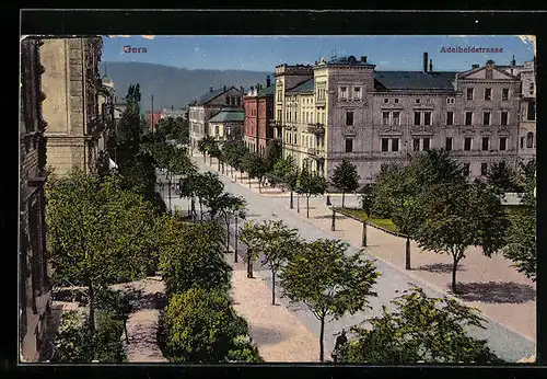 AK Gera, Adelheidstrasse mit Bäumen