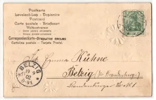 Stoff-Präge-AK Kornblume aus echtem Stoff