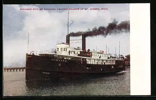 AK Steamer City of Chicago leaving harbor of St. Joseph, Michigan