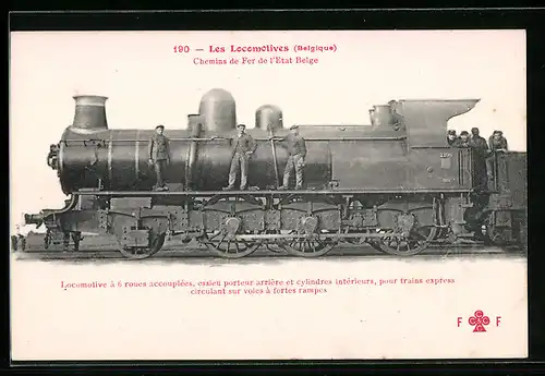 AK Belgische Eisenbahn, Locomotive a 6 roues accouplees, 2106, Zugführer an Bord