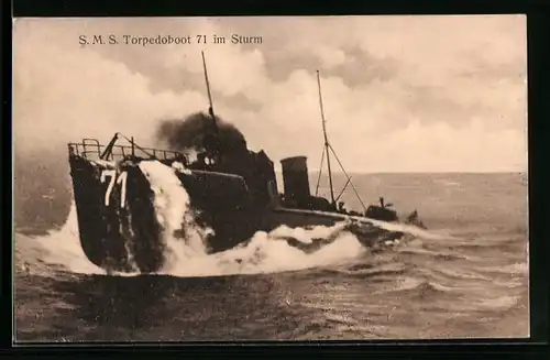 AK SMS Torpedoboot 71 im Sturm