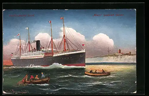 AK Norddeutscher Lloyd, das Passagierschiff Main passiert Dover