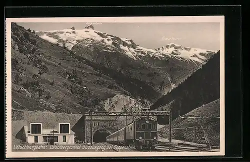 AK Goppenstein, Lötschbergbahn, Lötschbergtunnel Südausgang, schweizer Eisenbahn