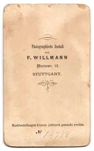 Fotografie F. Willmann, Stuttgart, Marienstr. 12, Junger Herr im Anzug mit Fliege